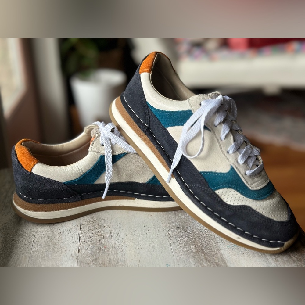 Clarks Blue and White Sneakers with Retro Design